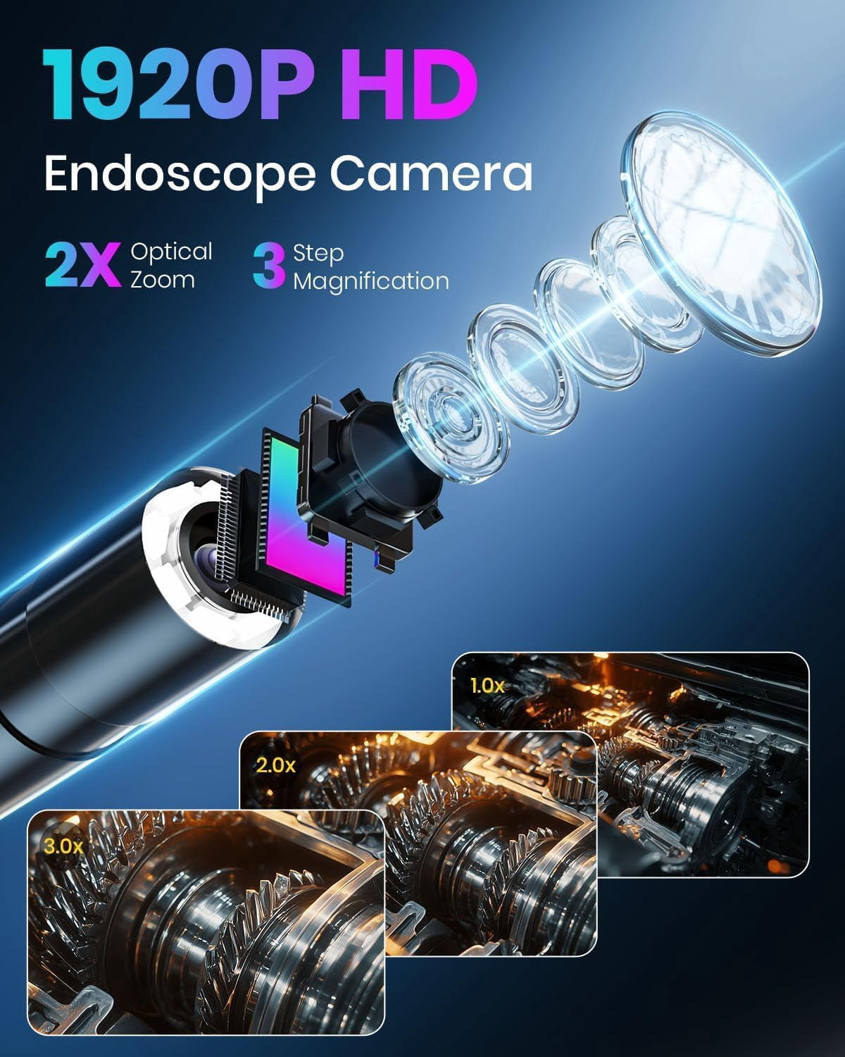 Endoscope Camera with 8 LED Lights, 4.3" IPS Screen 1080P HD Borescope, 5M Semi-Rigid Cable Bore Scope - Gadgets & Tools for Men
