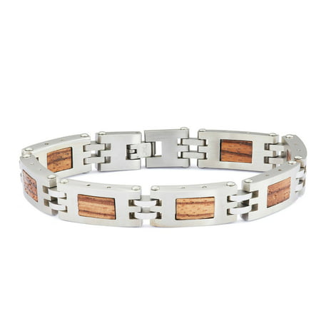 Men's 316L Stainless Steel Wood Rectangle Section Bracelet, 9