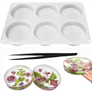 6-Cavity Deep Round Coaster Resin Silicone Molds with Tweezers for Epoxy Resin Crafts Flower Bouquet Preservation