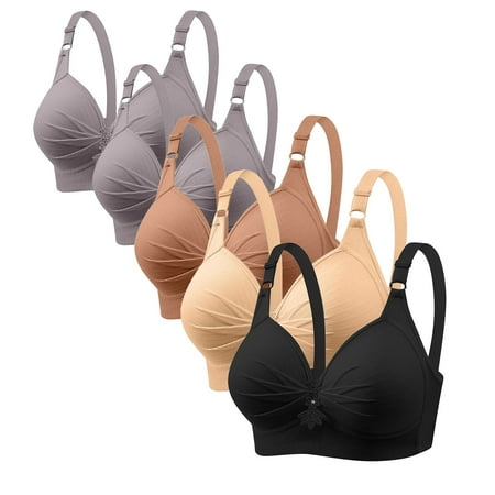Clearance TOUMENY Nude Bra Everyday Bras Woman s Printing 5PC Gathered Together Large Size Daily Bra Underwear No Rims