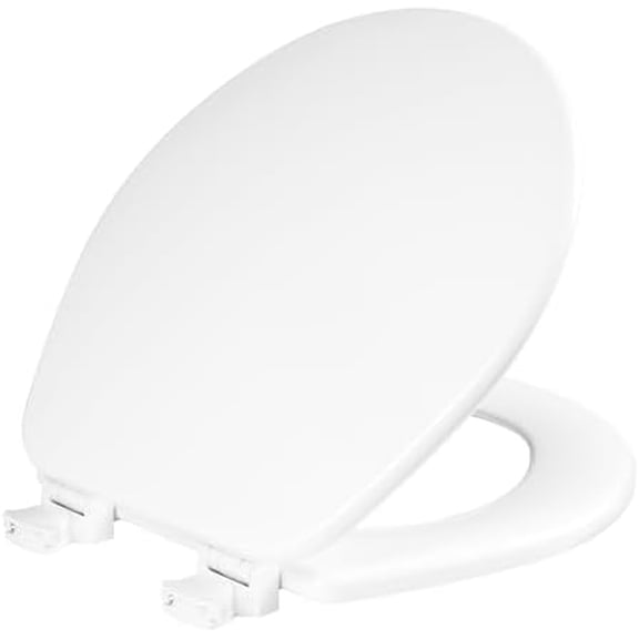 CHURCH Toilet Seat, Easy Clean Hinges Release for Deep Cleans, Durable Enameled Wood Seat, Round, White