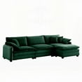 thumbnail image 3 of Modern L-shaped Sectional Sofa with Green Corduroy and One Footrest (220×80×75cm), 3 of 14