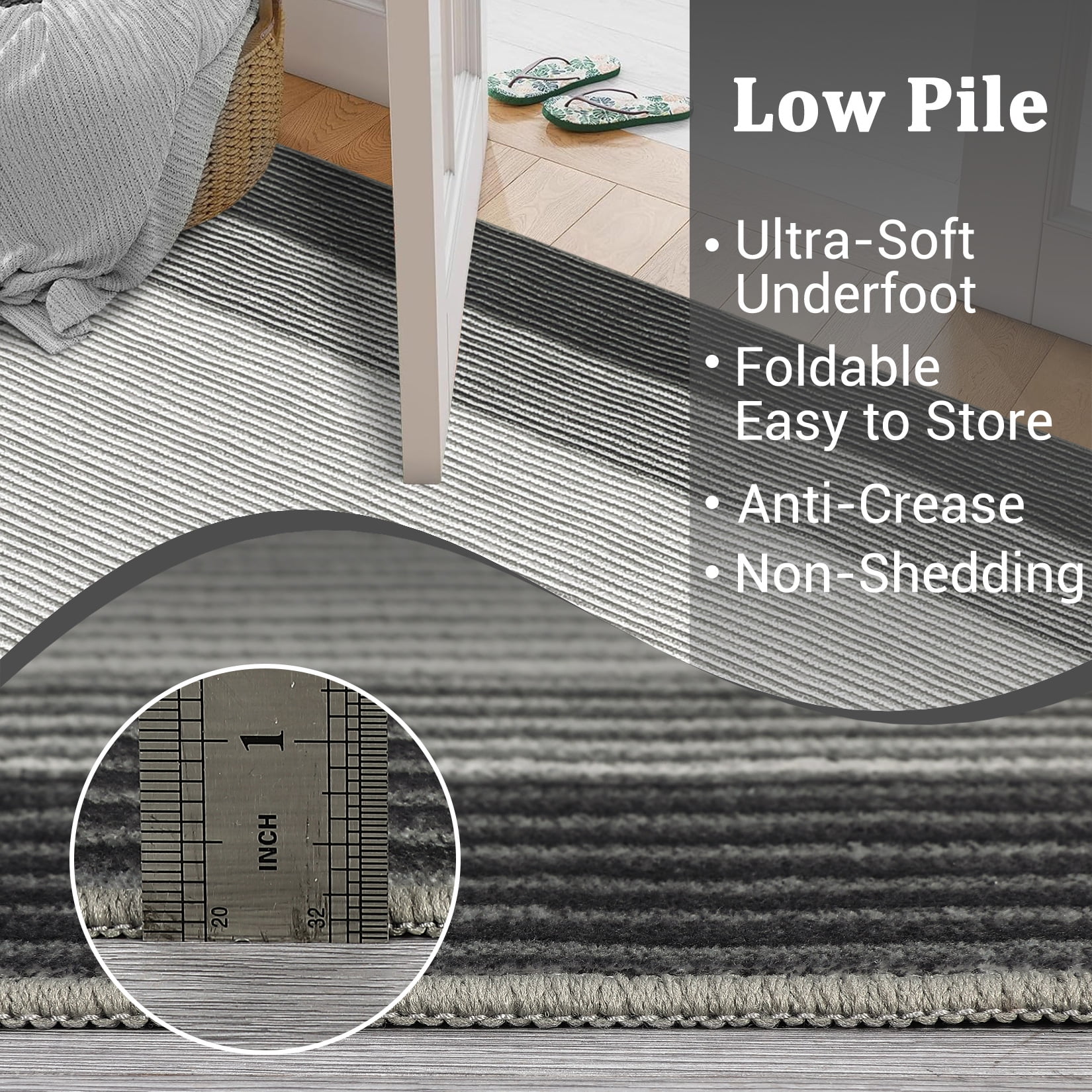 FairOnly 2'x6' Grey Machine Washable Runner Rugs Bordered Modern Runner Rugs for Hallway Entryway Laundry Room Kitchen Throw Rug