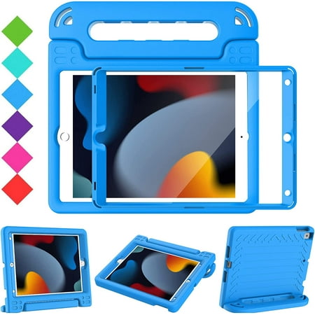 SUPNICE Kids Case with Screen Protector for iPad 10.2 Inch 2021/2020/2019 (9th/8th/7th Generation), Shockproof Convertible Handle Stand iPad 10.2 Case for Kids, Blue