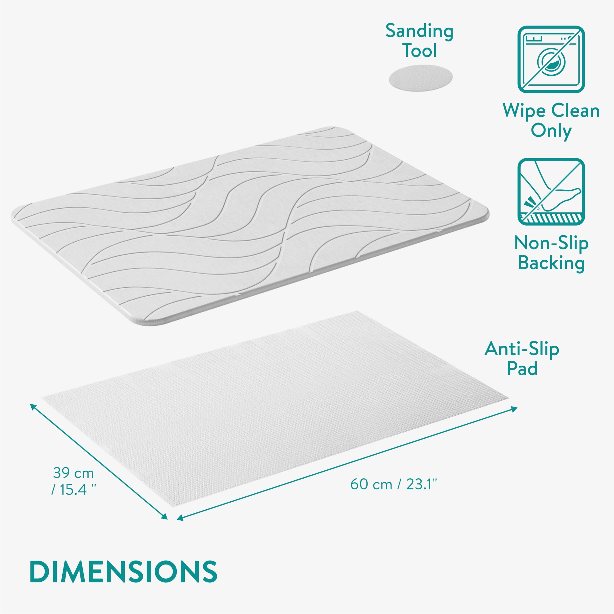 Navaris Diatomaceous Earth Bath Mat - Ivory Diatomite Stone Floor Mat For Bathroom And Shower At Home - Quick Dry, Non Slip, Absorbent 60 x 39 cm