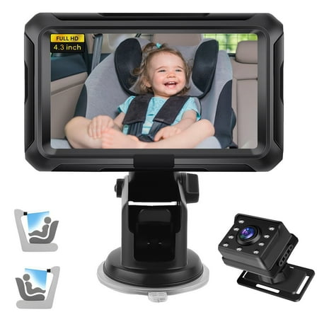 DXIMRX Baby Car Back Seat Camera, 4.3" HD 1080P Monitor Screen Camera Night Vision Infant Mirror