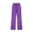 thumbnail image 2 of Womens Pants Women Fashion Solid Color Cotton Flax Elastic Long Beach Leisure Trousers Linen Travel pants, 2 of 5
