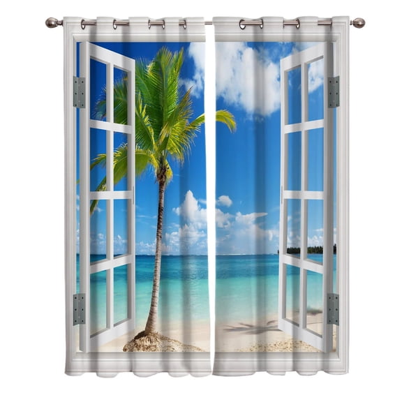 Seaside Beach Coconut Tree Window Sunlight Luxury Home Curtains Modern Home Supplies Living Room Bedroom Custom Curtains