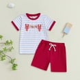 thumbnail image 2 of Toddler Boy Clothes Kids Spring Summer Embroidery Printed Sleeveless Casual 12 18 24 Month 3T 4T 5T New Born for Twins Outfits T-shirt with Elastic Waist Shorts Outfit 2 Piece, 2 of 7