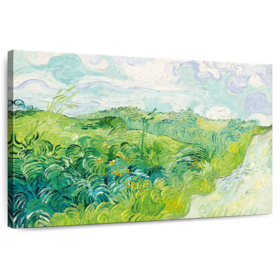 Elephant Stock Green Wheat Fields Auvers Wall Art - Horizontal Canvas Wall Art - Living Room Wall Decor - Nature Canvas - Beige And Blue Decor By Vincent Van Gogh - 12" x 8"