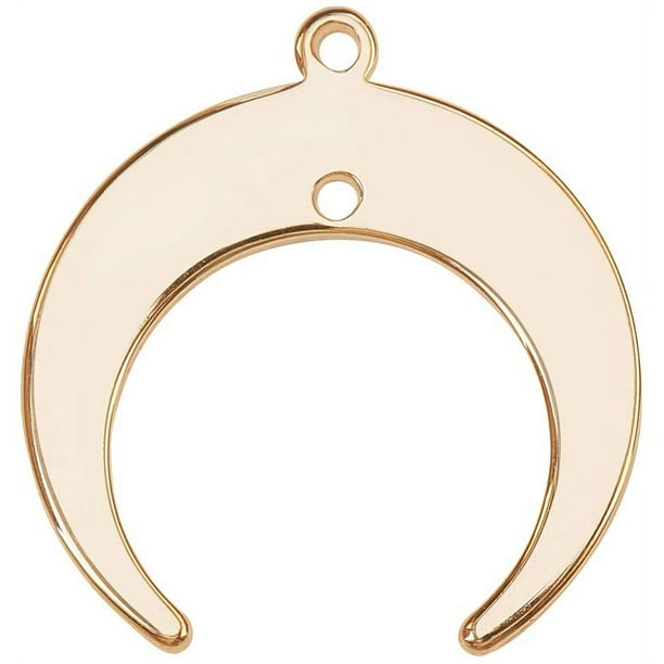 30 colgantes de luna creciente chapados en oro de 18 quilates, dijes de latón 3D con doble cuerno y 2 agujeros para bisutería DIY (19 x 18 x 1 mm).