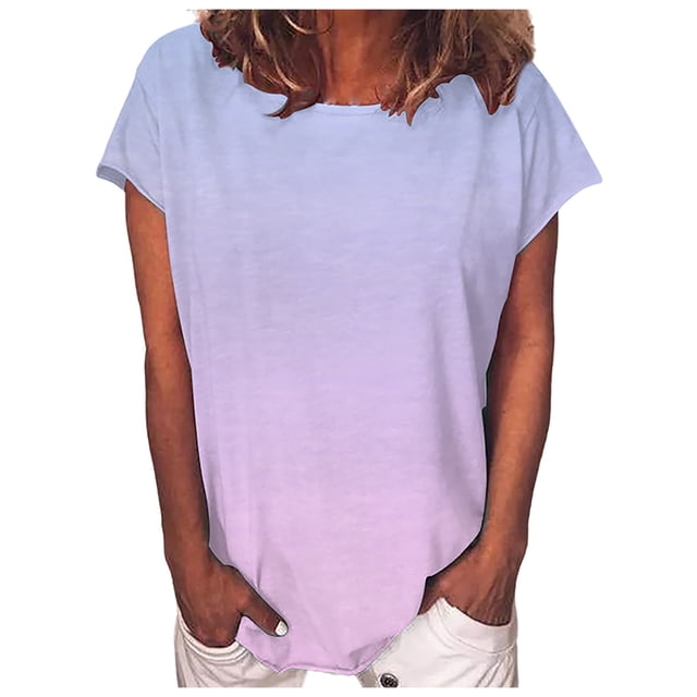 Awdenio Hauts d'Été pour Femmes T-Shirt Décontracté Dégradé à Manches Courtes Tunique Blouse