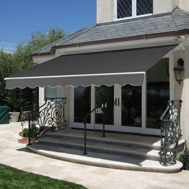 Best Choice S 98x80in Retractable Patio Awning Sun Shade Cover W Aluminum Frame Crank Handle Gray Com - Patio Retractable Awning Reviews