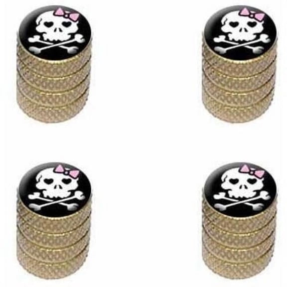 Girly Skull And Crossbones Tire Rim Wheel Aluminum Valve Stem Caps, Multiple Colors