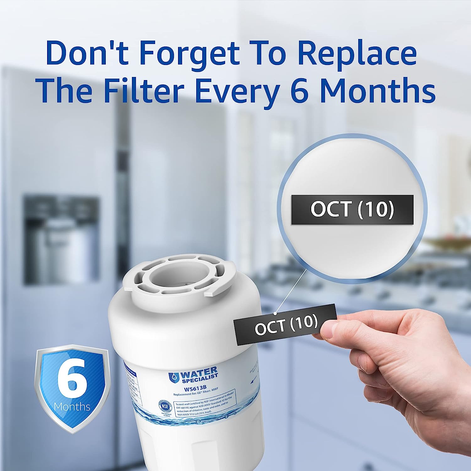 Waterspecialist MWF Replacement for GE® MWF Refrigerator Water Filter, 9Filters