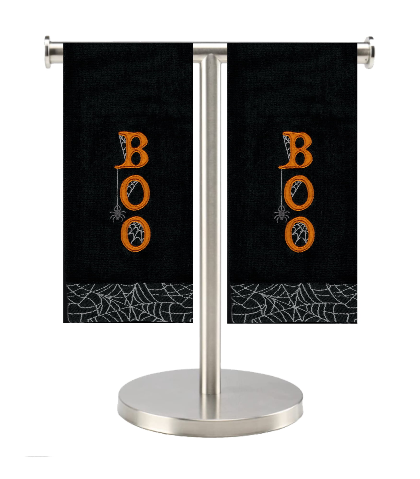 Spooky Boo Halloween Black Bath Hand Towels 2-Piece Celebrate Together