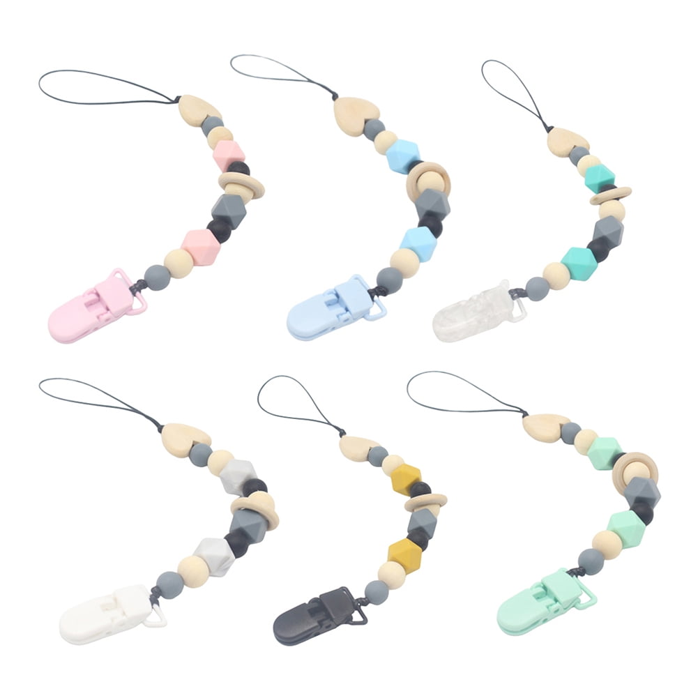 1X Pacifier Clip Silicone Teething Beads for Girls& Boys Teether Short Chain 