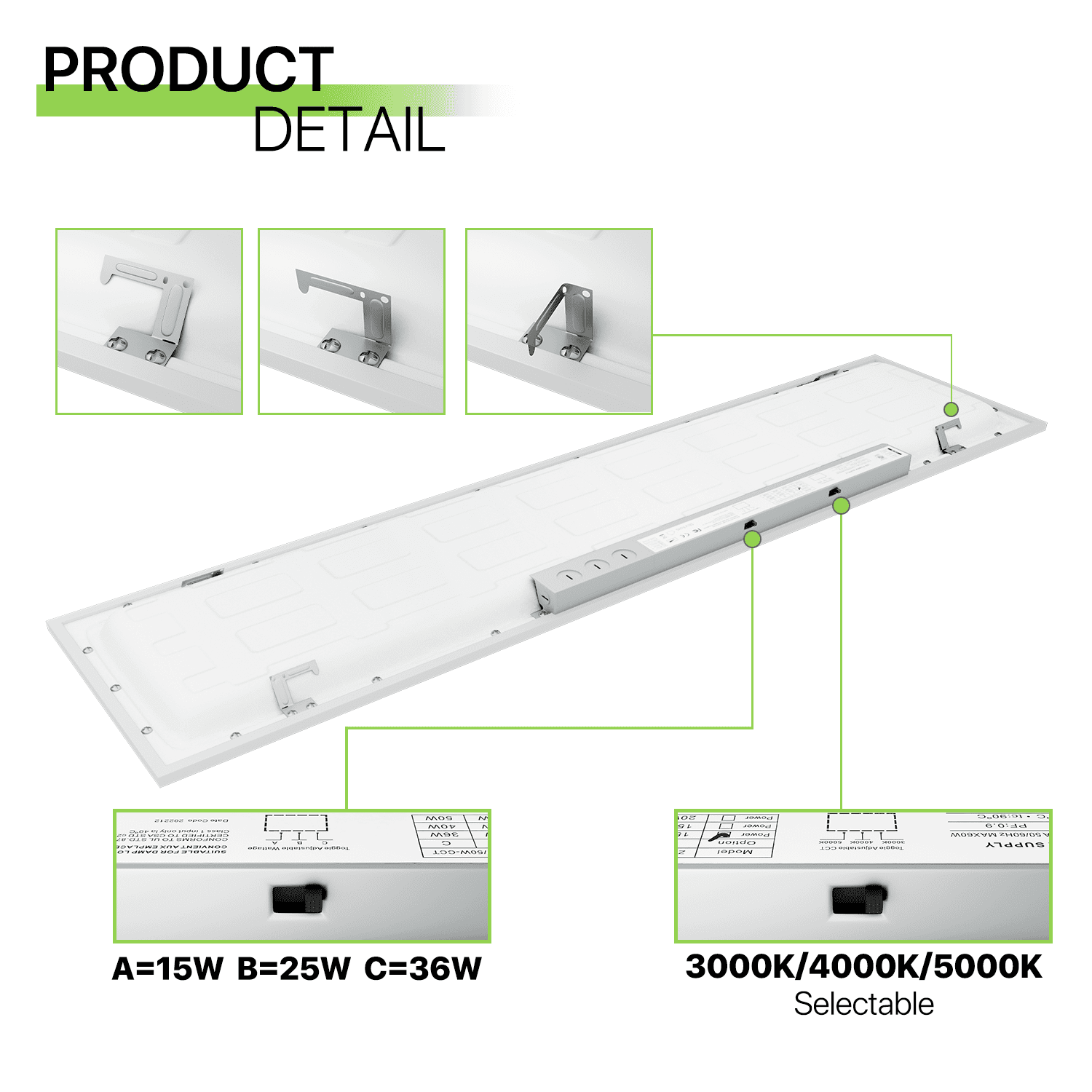 Magshion 2 Piece 1x4 LED Flat Panel Light, 3 Color Selectable - LED Panel Light Dimmable Drop Ceiling Troffer Fixture, 4000LM,110LM/W