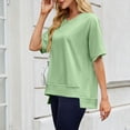 thumbnail image 5 of Hulanddfd Women's Tops Solid Crew Neck Short-Sleeve Pullover Sweatshirt Green Size L, 5 of 7