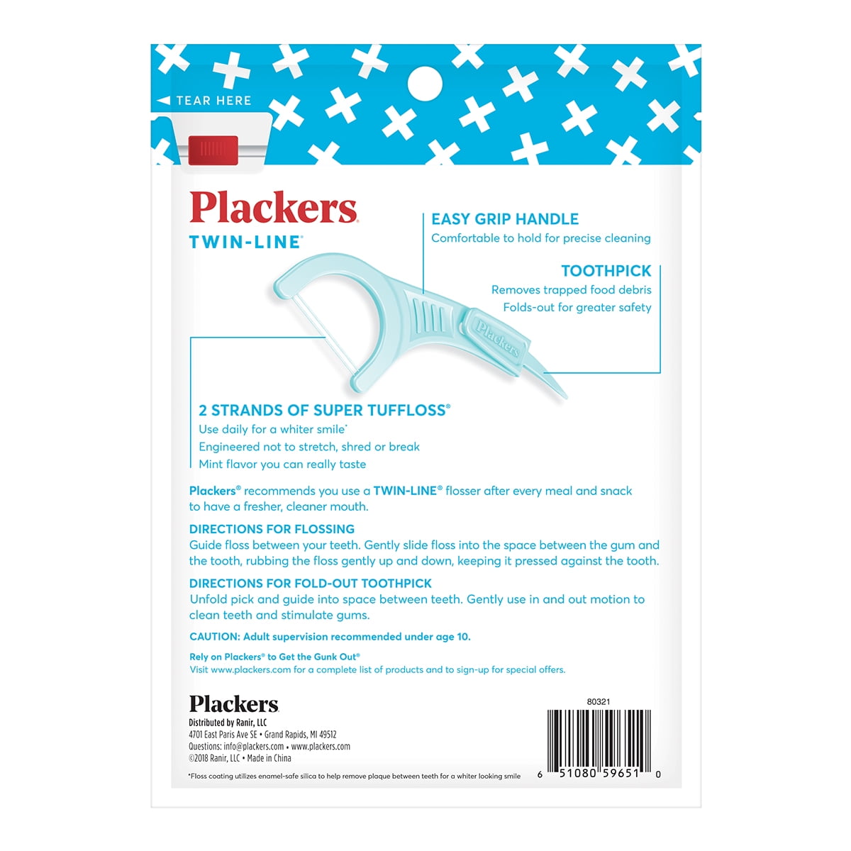 PLACKERS Twin-Line Dental Flossers, Cool Mint 75 each (Pack of 6)