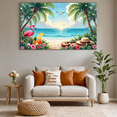 thumbnail image 5 of Vintage Tropical Flamingo Banner Palm Trees Beach Sunset for Summer Beach Party Wedding Travel, 5 of 8