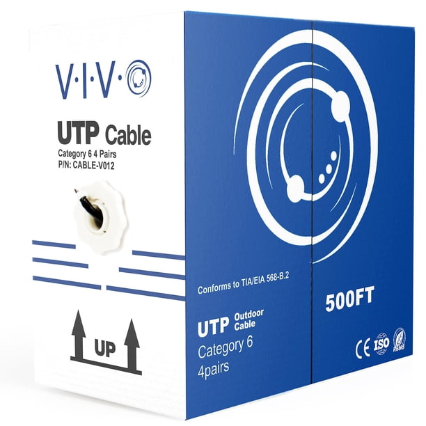 Cable Ethernet VIVO CABLE-V012 Cat6, 500 pies, resistente al agua, negro