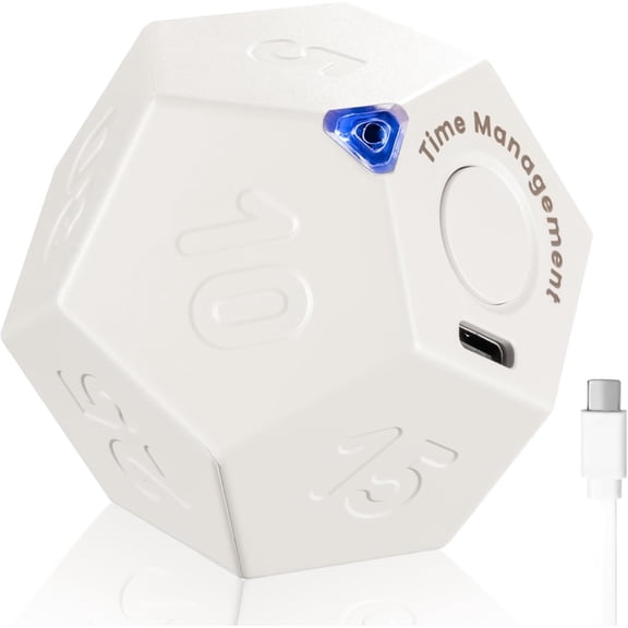 KADAMS Pomodoro Cube Timer, 11 Preset Countdowns, Flip-to-Start Gravity, Rechargeable Timer for Productivity, ADHD Focus, Study & Cooking, Sound/Vibrate/Mute Modes, White