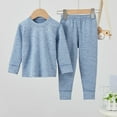 thumbnail image 2 of BFHHYA Kids (1-12Y) Thermal Underwear Set Boys Girls Striped Long Sleeve Top & Elastic-Waist Cuffed Pants Loungewear Set Sleepwear for Fall/Winter, 2 of 6