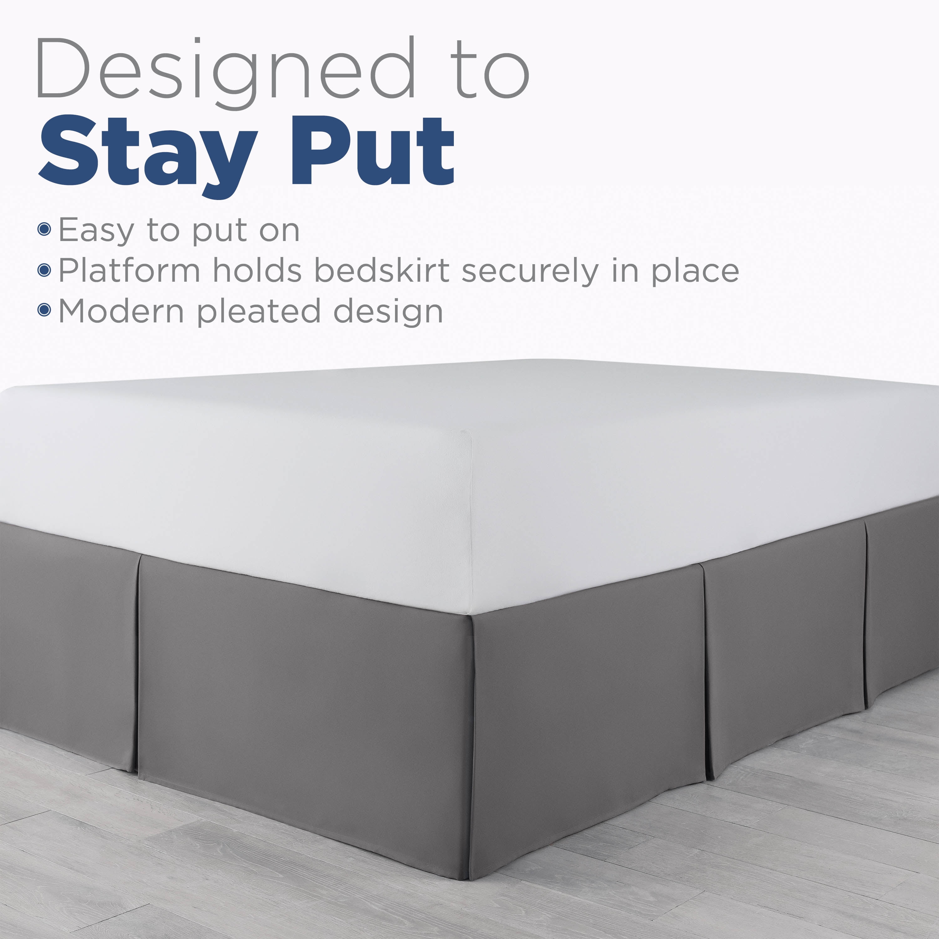 Martex King Bed Skirt | Pleated Microfiber | 21" Drop Easy Fit | Gray