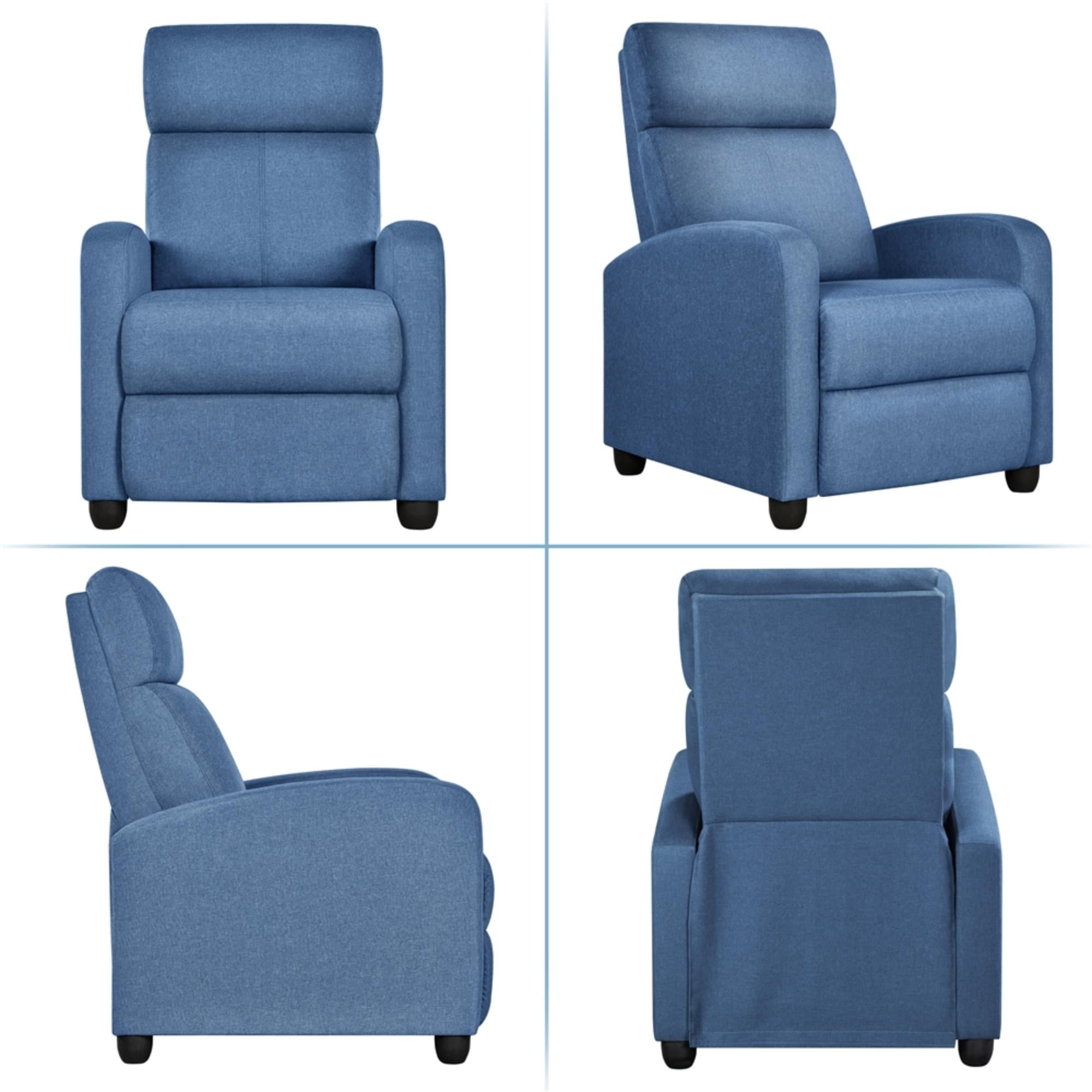 Alden Design Modern Adjustable Fabric Recliner with Footrest, Set of 2, Blue