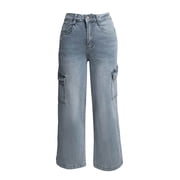 Womens High Waisted Multi-Pocket Fashion Utility Jeans Cargo Straight Leg Denim Pants Casual Versatile Trousers Streetwear Cargo Pants
