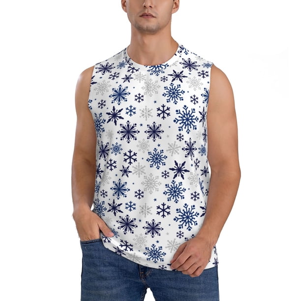 Balery blue Snowflake Prints Camisetas sin mangas para hombre, absorbe la humedad y protege contra el mal olor.-3X-Large