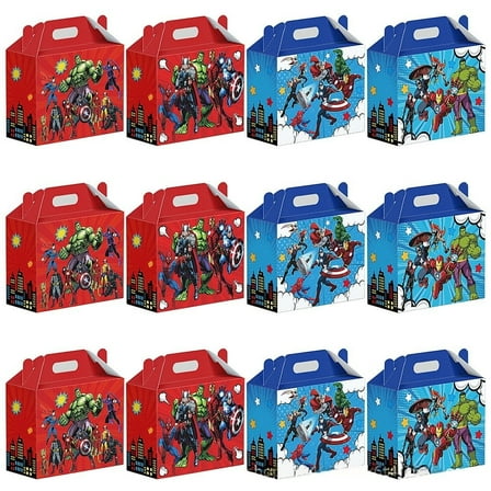 Avenger Party Favor Boxes - 12 Pcs Party Favor Candy Boxes for Anime Theme Birthday Party Supplies Decor,Girls Kids Birthday Game Party Kraft Paper Gift Bag Decorations