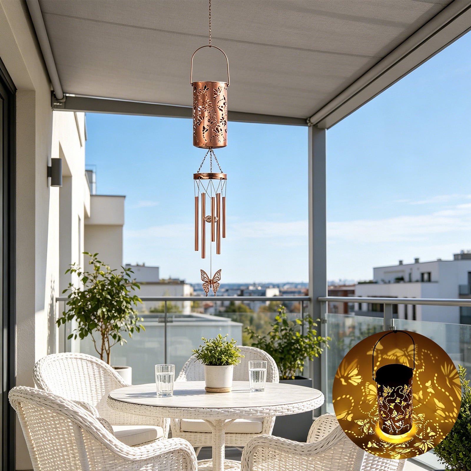 Glowing Hollow Out Projection, Solar Wind Chime with Hummingbirds Pattern — 38.6x4.3 Inch Courtyard Lamp, Made of Iron Garden Decoration for Patio