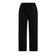 thumbnail image 4 of Shorts Womens Clearance Women Casual Solid Cotton Linen Drawstring Elastic Waist Wide Leg Pants Cropped Trousers, 4 of 6