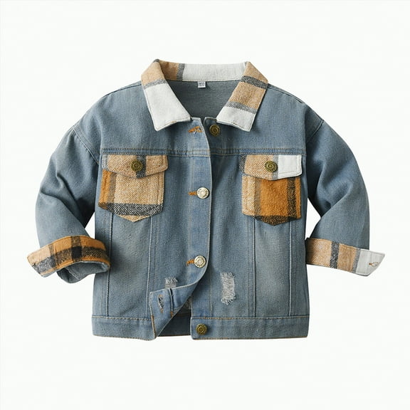 Ccpelsie Toddler/Big/Little Kids Jean Jacket Cute Embroidery Denim Jacket Long Sleeve Button Down Spring Fall Outerwear for Girls and Boys(Brown,6-12 Months)