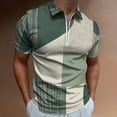thumbnail image 2 of Sage Green Men Zipper T-shirt Summer Casual Short Sleeve T-shirt Top, 2 of 7