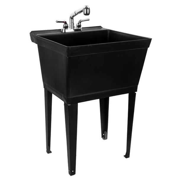 19 Gallon Black Utility Sink With Pull Out Abs Plastic Chrome Faucet 6000blk Com - Laundry Tub Bathroom Sink