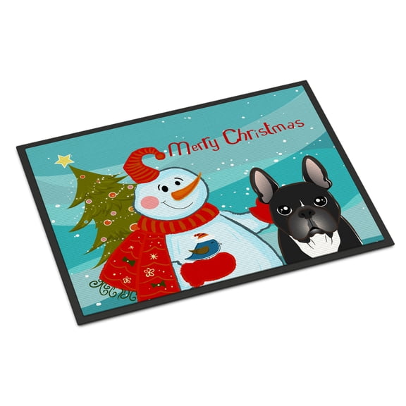 Snowman with French Bulldog Door Mat