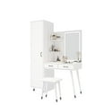 thumbnail image 3 of Makeup Vanity Table and Slim Armoire Wardrobe Set, Dressing Table with LED Mirror and Power Outlets and 2 Drawers, Tall Bedroom Closet with Hanging Rod, White, 3 of 4