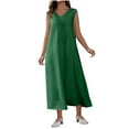 thumbnail image 5 of Kukoosong Women's Spring Summer Sundress Sleeveless V-Neck Tea-Length with Side Slit Casual Solid Color Dresses, 5 of 7