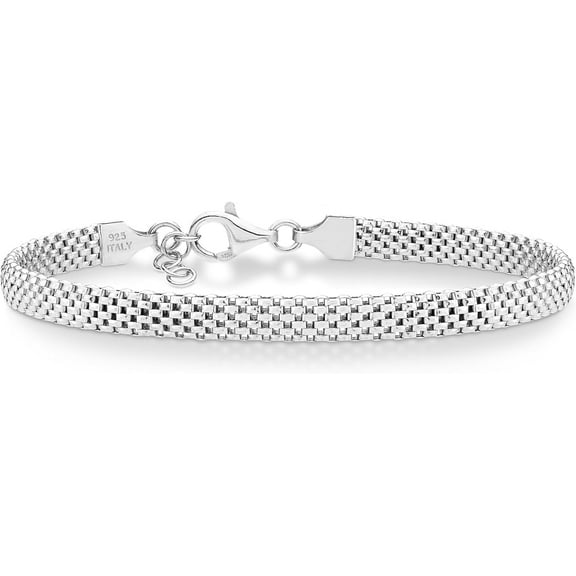Yomhary 925 Sterling Silver Italian 5mm Mesh Link Chain Bracelet for Women,6.5 inch,1.5 inch Extender Chain