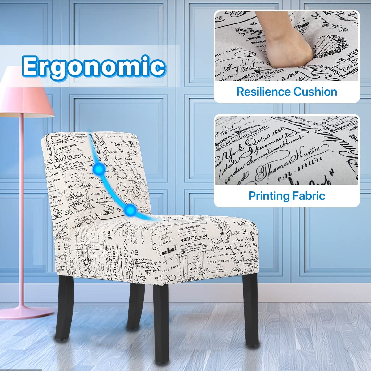 NiamVelo Accent Chairs Set of 2 Fabric Chair for Living Room Modern Design Armless Dining Chairs, Comfy Upholstered Single Sofa Chairs Side Chairs, White