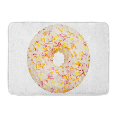 - GODPOK Baked Colorful Frosted One Vanilla Glazed Donut Pastry Topping Top View White Pink Doughnut Bakery Rug Doormat Bath Mat 23.6x15.7 inch
