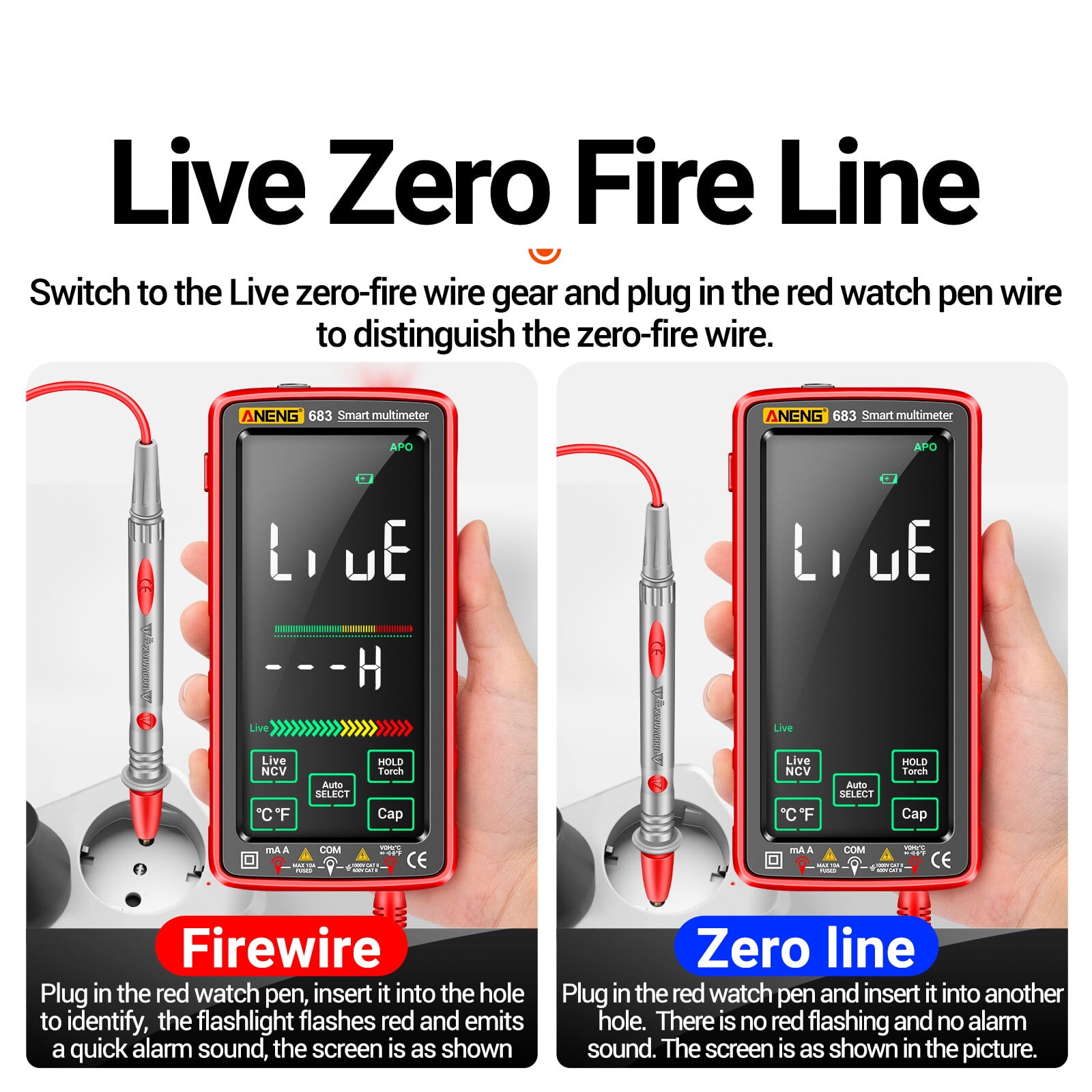 ANENG 683 6000 Counts Large Touch Screen Digital Multimeter Smart Anti-burn Rechargeable Universal Meter VA Reverse Display NCV Tester with Flashlight for Voltage Current Resistance Capacitance