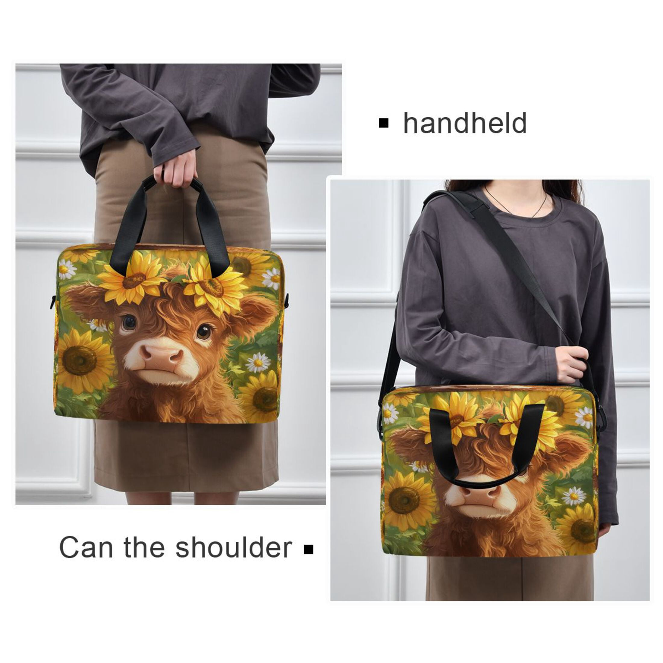 16" Laptop Tote Bag Laptop Sleeve Case Computer Briefcase for Work & Travel Cute Highland Cow