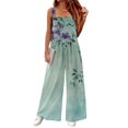 thumbnail image 5 of Women's Floral Print Sleeveless Overalls Loose Wide Leg Cotton Linen Jumpsuit with Pockets Green L, 5 of 7