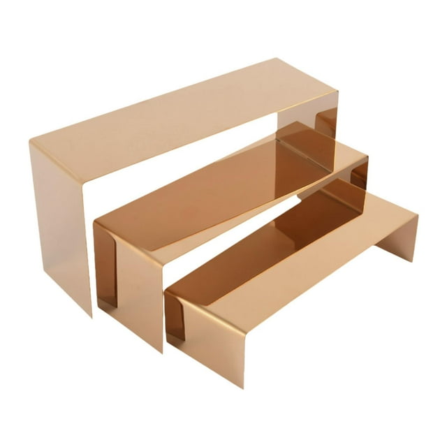 Almencla 3x Riser Display Stand Handbag Shoe Display Rack for Purse Jewelry Figurines Mirrored Rose Gold