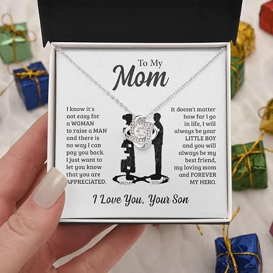 Birthday Gift For Mom With Heartfelt Message Card & Elegant Gift Box, Mother's Day Gift For Mom From Son, Love Knot Necklace For Mother, Zircon Jewelry for Women