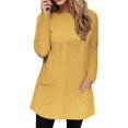thumbnail image 2 of YEJIMAN Yellow V Neck T Shirts For Women, Full Size Pocketed Round Neck Long Sleeve T Shirt Women's Spring and Autumn Pocket Round Neck Long Sleeve T Shirt Casual Loose Top, 2 of 5